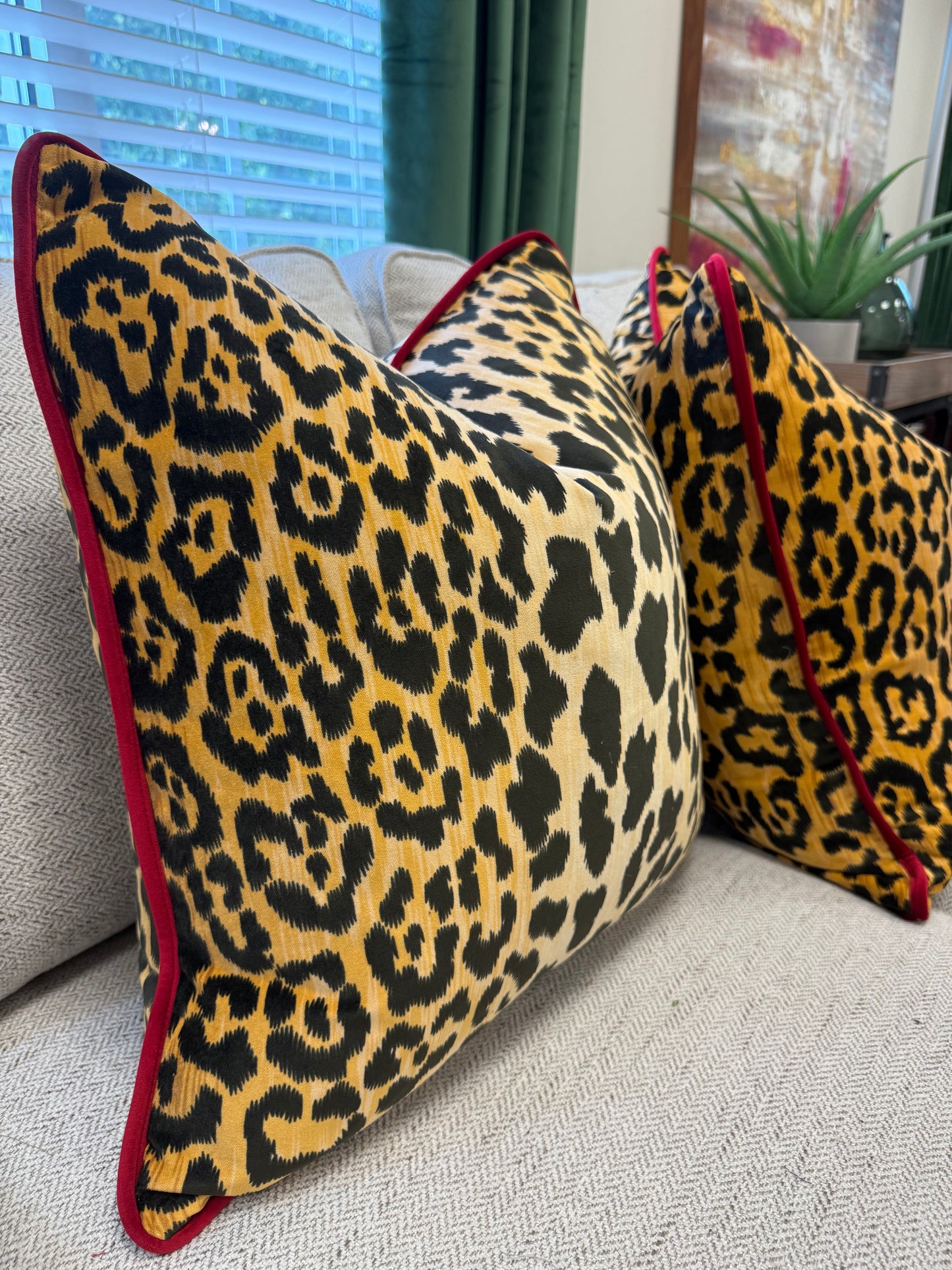 Cheetah Throw Pillow with Red Cording
