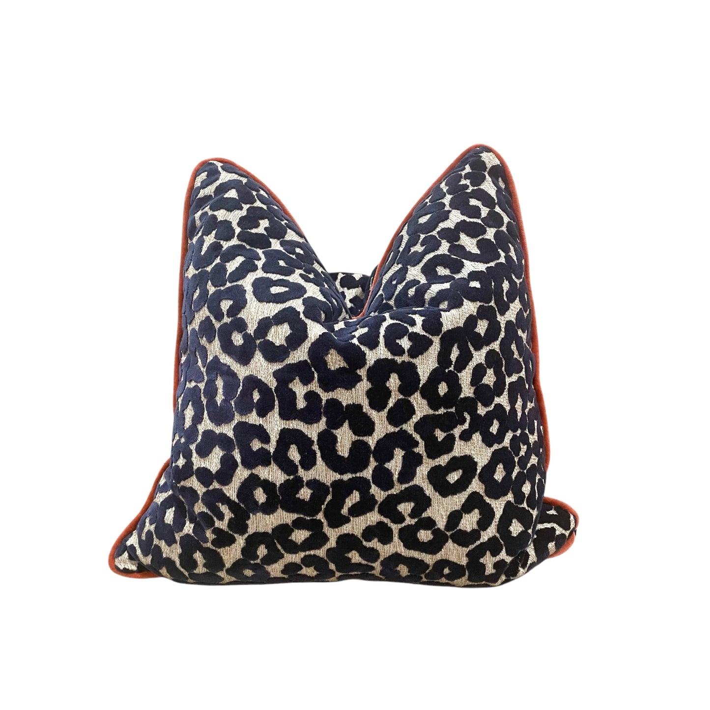 Navy Velvet Cheetah Throw Pillow with Rust Cording