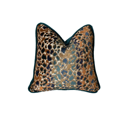 Teal/Multi Velvet Cheetah Throw Pillow