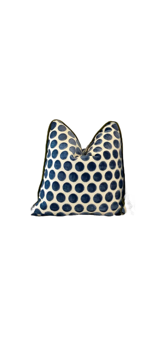 Blue Velvet Polka Dot with Green Cording