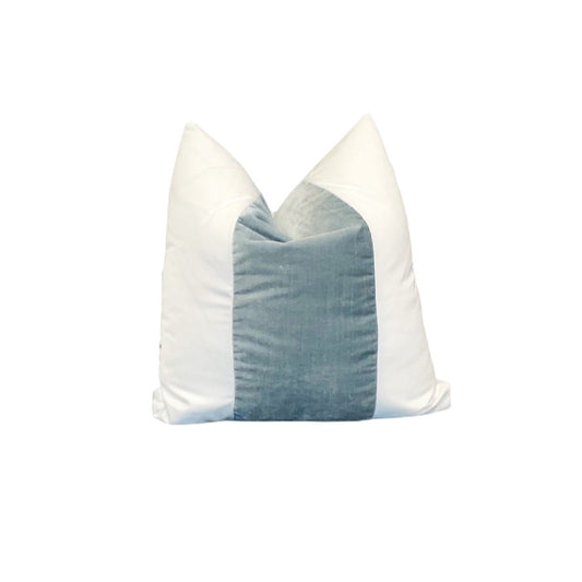Ice Blue Striped Velvet Pillow