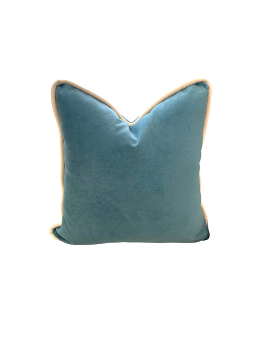 Teal Velvet Throw Pillow with Bone Cording